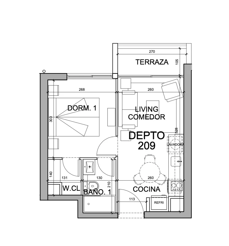 Planta de unidad 209 de Edificio Mood