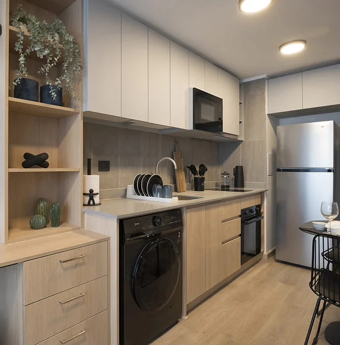 Cocina de departamento de 1 dormitorio en Edificio Mood